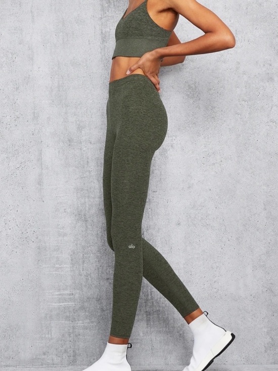 ALO Yoga Pants - ALO Yoga High Waist Alosoft Flow Leggings Heathered Olive Green Lounge Small